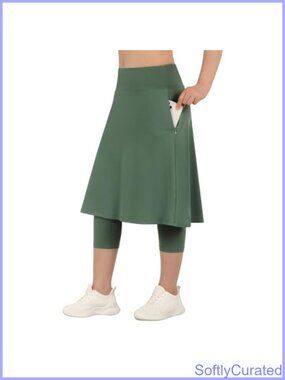 ANIVIVO Skirted Leggings with Pockets A-Line Midi Capri Leggings Athletic Skirt